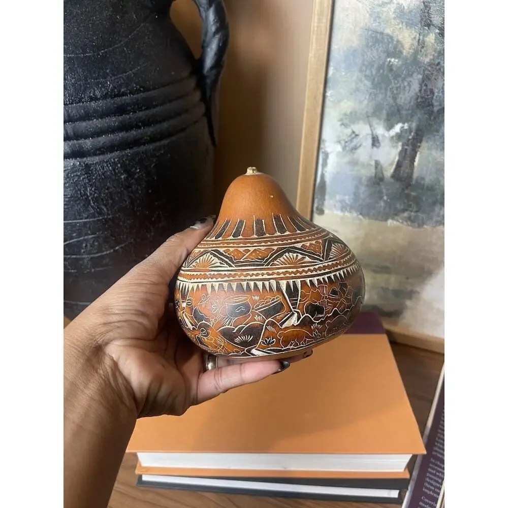 Peruvian Carved South American Gourd 